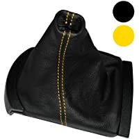 AERZETIX - Funda para palanca de cambios - 100% Piel Genuina - Color de Piel: Negro - Color de Costuras: Amarillo